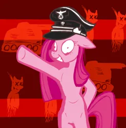 Size: 587x597 | Tagged: safe, ponerpics import, pinkie pie, hanging (by neck), image, jpeg, nazi, nazi hat, pinkamena diane pie, sieg heil, tanks