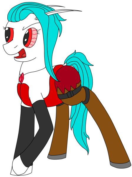 Size: 1985x2660 | Tagged: safe, artist:timejumper, derpibooru import, oc, oc:atlantis metalsmith, unofficial characters only, elf, original species, series:gaia 10k, bloodshot eyes, boots, clothes, elf ears, elf pony, gloves, image, jewelry, long gloves, necklace, png, shoes, simple background, solo, thigh boots, transparent background, witch