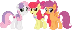 Size: 3776x1600 | Tagged: safe, artist:cloudy glow, derpibooru import, apple bloom, scootaloo, sweetie belle, earth pony, pegasus, pony, unicorn, bow, cutie mark crusaders, female, g4, hair bow, happy, image, movie accurate, older, older apple bloom, older scootaloo, older sweetie belle, png, simple background, solo, transparent background