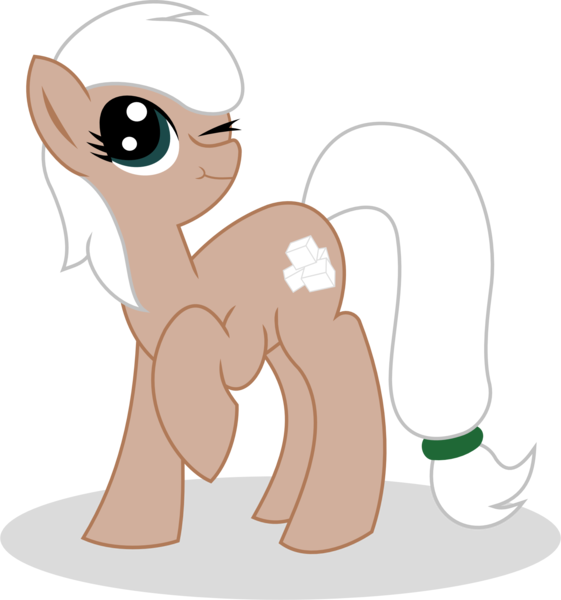 Size: 1774x1897 | Tagged: safe, artist:techno-cowboy, derpibooru import, oc, oc:sugarcube, unofficial characters only, earth pony, pony, female, image, mare, no nose, one eye closed, png, raised hoof, simple background, solo, standing, transparent background, wink