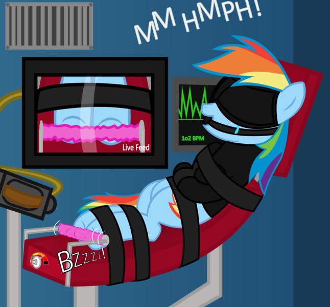 Size: 7000x6499 | Tagged: suggestive, alternate version, artist:cardshark777, derpibooru import, rainbow dash, pegasus, pony, air vent, ballgag, blindfold, bondage, bound and gagged, brush, cable, camera, crying, dashsub, female, femsub, fetish, g4, gag, helpless, hoof tickling, hooves, image, laughing, lying down, mare, monitor, muffled laughter, png, prisoner, screw, sensitivity training, straitjacket, straps, submissive, tears of laughter, text, tickle roller, tickle torture, tickling, tied to chair, vent
