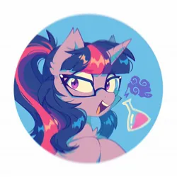 Size: 2048x2048 | Tagged: safe, artist:mirtash, derpibooru import, twilight sparkle, alicorn, pony, chest fluff, cute, female, glasses, image, jpeg, mare, potion, science, solo, spread wings, twiabetes, wings