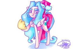 Size: 3600x2400 | Tagged: safe, artist:mannybcadavera, derpibooru import, oc, oc:sigvard, unofficial characters only, pegasus, pony, bushy brows, christmas, eye clipping through hair, eyebrows, eyebrows visible through hair, hand, hat, holiday, image, looking at you, magic, magic hands, male, png, santa hat, signature, simple background, smiling, smiling at you, solo, stallion, white background