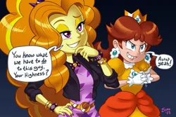 Size: 2000x1333 | Tagged: safe, artist:shaxbert, derpibooru import, adagio dazzle, equestria girls, crossover, i think we're gonna have to kill this guy, image, imminent violence, jpeg, meme, princess daisy, smiling, smirk, super mario bros., this will end in death