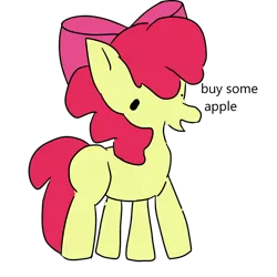 Size: 3000x3000 | Tagged: safe, artist:foxnoobb, derpibooru import, apple bloom, earth pony, pony, bow, buy some apples, female, filly, foal, hair bow, high res, image, open mouth, png, shitposting, simple background, solo, text, transparent background
