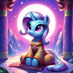 Size: 519x519 | Tagged: safe, ai content, derpibooru import, machine learning generated, prompter:vanilla5751, trixie, pony, unicorn, buddhism, clothes, female, g4, image, jpeg, mare, robe, solo