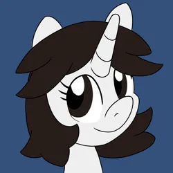 Size: 900x900 | Tagged: safe, artist:unitxxvii, derpibooru import, oc, oc:talim, unofficial characters only, pony, unicorn, blue background, bust, female, image, mare, png, simple background, smiling, solo