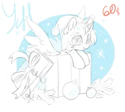 Size: 2001x1789 | Tagged: safe, artist:ls_skylight, derpibooru import, oc, alicorn, pony, any gender, any race, any species, christmas, commission, hat, holiday, image, png, present, santa hat, ych sketch, your character here
