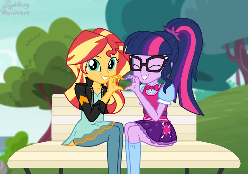 Size: 2000x1400 | Tagged: safe, artist:lightning_musicwave_safe, derpibooru import, sci-twi, sunset shimmer, twilight sparkle, equestria girls, clothes, cute, female, glasses, heart hands, image, implied lesbian, implied scitwishimmer, implied shipping, png