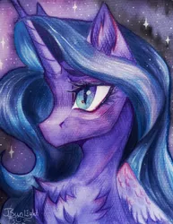 Size: 3012x3902 | Tagged: safe, artist:jsunlight, derpibooru import, princess luna, alicorn, pony, image, jpeg, solo, traditional art, watercolor painting