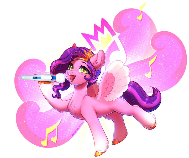 Size: 1200x1000 | Tagged: questionable, anonymous editor, artist:avroras_world, derpibooru import, edit, pipp petals, pegasus, pony, g5, abstract background, adorapipp, chest fluff, cute, cutie mark background, ear fluff, happy, high res, hitachi wand, image, jewelry, jpeg, music notes, sex toy, singing, smiling, solo, spread wings, tiara, unshorn fetlocks, vibrator, wings
