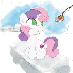 Size: 3000x3000 | Tagged: safe, artist:widelake, derpibooru import, sweetie belle, pony, unicorn, female, filly, foal, image, leaf, png, snow, snowfall, solo, winter