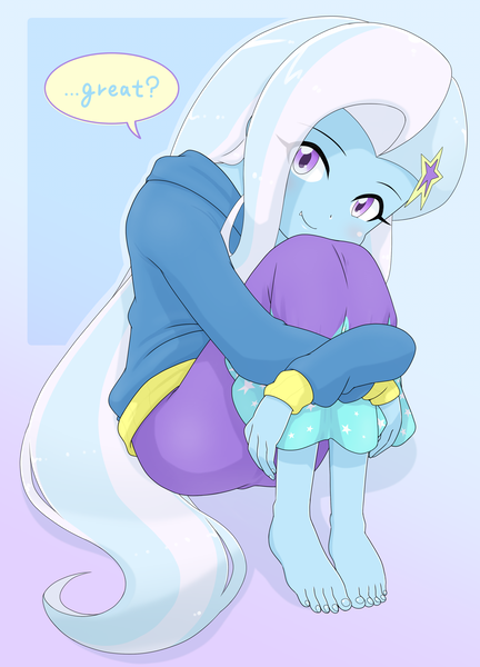 Size: 2894x4020 | Tagged: safe, artist:batipin, derpibooru import, trixie, human, equestria girls, cute, diatrixes, feet, image, looking at you, missing shoes, png, talking to viewer