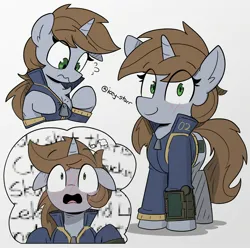 Size: 2312x2296 | Tagged: safe, artist:icey, derpibooru import, oc, oc:littlepip, unofficial characters only, pony, unicorn, fallout equestria, blushing, censored, chest fluff, female, image, jpeg, mare, pipbuck, zipper