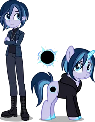 Size: 1920x2462 | Tagged: safe, artist:limedazzle, derpibooru import, oc, oc:janey, unofficial characters only, human, pony, unicorn, equestria girls, clothes, female, hoodie, human ponidox, image, mare, png, self paradox, self ponidox, simple background, transparent background