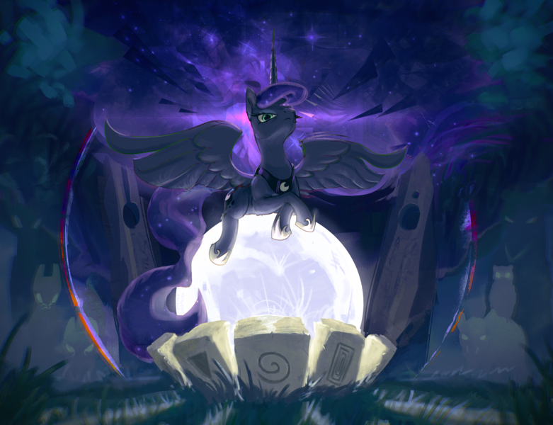 Size: 3843x2951 | Tagged: safe, artist:ciborgen, derpibooru import, princess luna, alicorn, pony, animal, image, looking at you, png, silhouette, solo, tangible heavenly object, winter solstice