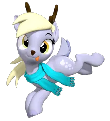 Size: 1900x2100 | Tagged: safe, artist:owlpirate, derpibooru import, derpy hooves, deer, reindeer, 3d, clothes, cute, deerified, derpabetes, doe, female, image, looking at you, png, reindeerified, scarf, simple background, smiling, solo, source filmmaker, species swap, tongue out, transparent background