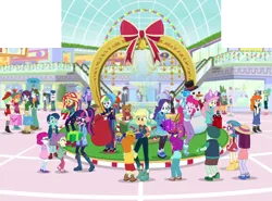 Size: 1000x738 | Tagged: safe, derpibooru import, edit, edited screencap, editor:incredibubbleirishguy, screencap, applejack, fluttershy, pinkie pie, princess celestia, princess luna, rainbow dash, rarity, sci-twi, sunset shimmer, twilight sparkle, watermelody, human, equestria girls, equestria girls series, holidays unwrapped, spoiler:eqg series (season 2), bell, bow, canterlot mall, children, christmas, christmas decoration, christmas lights, christmas presents, decoration, escalator, female, fountain, garland, holiday, humane five, humane seven, humane six, image, kids, lily pad (g4), male, mall, plushie, png, present, principal celestia, snowman, teddy bear, teenager, toys for kids festival, vice principal luna, winter break-in