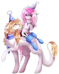 Size: 3325x4203 | Tagged: safe, artist:krissstudios, derpibooru import, oc, unofficial characters only, earth pony, pegasus, pony, clothes, female, hat, image, mare, party hat, png, simple background, socks, transparent background