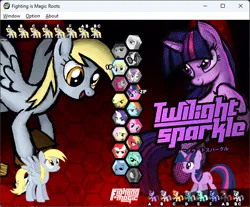 Size: 642x532 | Tagged: safe, artist:fimroots, derpibooru import, applejack, big macintosh, derpy hooves, fluttershy, gilda, lyra heartstrings, octavia melody, pinkie pie, queen chrysalis, rainbow dash, rarity, sweetie belle, trixie, twilight sparkle, vinyl scratch, robot, fighting is magic, character select, g4, game screencap, image, mane six, pinkamena diane pie, png, scooter (character), sweetie bot