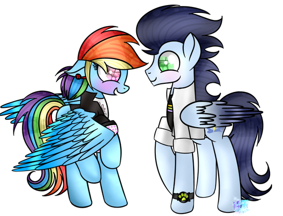 Size: 567x433 | Tagged: safe, artist:northlights8, ponerpics import, ponybooru import, rainbow dash, soarin', pegasus, pony, female, image, male, mare, miraculous ladybug, png, shipping, soarindash, stallion, straight