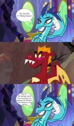 Size: 1280x2160 | Tagged: safe, derpibooru import, edit, edited edit, edited screencap, screencap, garble, princess ember, dragon, season 7, season 9, sweet and smoky, triple threat, spoiler:s09, aroused, bedroom eyes, bite mark, blushing, brother and sister, comparison, dragon lord ember, dragoness, exclamation point, female, flirting, g4, hand on chest, image, imminent inbreeding, imminent incest, imminent sex, implied inbreeding, implied incest, implied sex, implied smolder, inbreeding, incest, indoors, male, mating season, outdoors, png, princess, royalty, ship:smolble, shipping, shipping domino, siblings, smiling, speech bubble, spread wings, straight, surprised, symbol, teenaged dragon, twilight's castle, wall of tags, wings