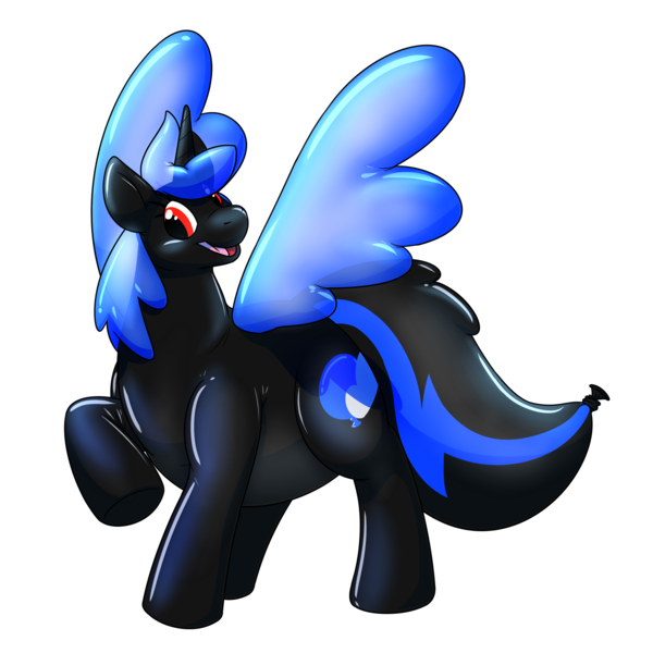 Size: 2000x2000 | Tagged: safe, artist:rawr, derpibooru import, oc, oc:loonie skies, unofficial characters only, alicorn, balloon pony, inflatable pony, alicorn oc, balloon, high res, horn, image, inflatable, open mouth, png, raised hoof, simple background, smiling, solo, transparent background, transparent wings, wings