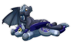Size: 4000x2500 | Tagged: safe, artist:rawr, derpibooru import, oc, oc:skyler, unofficial characters only, bat pony, inflatable pony, pony, facial hair, glasses, high res, image, inflatable, lying down, male, on back, on top, png, prone, simple background, stallion, transparent background