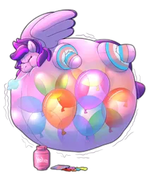 Size: 4000x4750 | Tagged: safe, artist:rawr, derpibooru import, oc, oc:eclipsia, unofficial characters only, inflatable pony, pegasus, absurd resolution, balloon, balloon vore, eyes closed, helium tank, image, inflatable, inflation, object vore, panting, png, pool toy, pride, pride flag, simple background, solo, spherical inflation, stuffing, that pony sure does love balloons, transgender pride flag, transparent background, vore