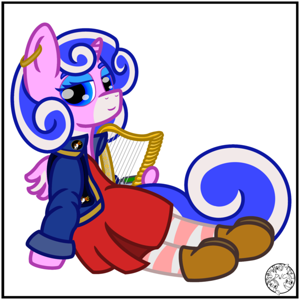 Size: 2000x2000 | Tagged: safe, artist:dice-warwick, derpibooru import, oc, oc:harp melody, unofficial characters only, original species, pony, fallout equestria, clothes, dress, fallout equestria: desperados, fanfic art, female, harp, horn, image, jacket, mare, mirage pony, musical instrument, pipbuck, png, simple background, small horn, small wings, socks, solo, stockings, thigh highs, transparent background, wings