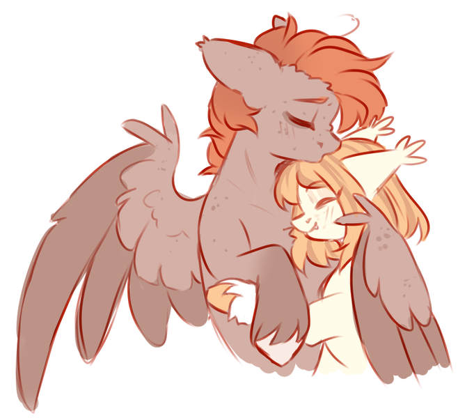 Size: 805x734 | Tagged: safe, artist:cheekipone, ponerpics import, oc, oc:honey milk, oc:jarvis yarbrough, unofficial characters only, bat pony, pegasus, pony, bat pony oc, bat wings, cuddling, duo, ear tufts, eyes closed, female, hug, image, male, mare, pegasus oc, png, simple background, smiling, unshorn fetlocks, upper body, winghug, wings