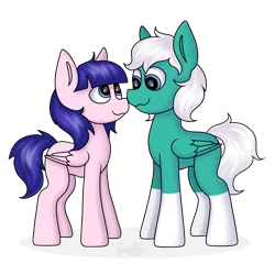 Size: 3000x3000 | Tagged: safe, artist:foxxo666, derpibooru import, oc, unofficial characters only, pony, derpibooru community collaboration, 2024 community collab, couple, cute, image, looking at each other, looking at someone, love, png, simple background, transparent background