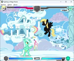 Size: 642x532 | Tagged: safe, artist:fimroots, derpy hooves, lyra heartstrings, fly, insect, fighting is magic, cloudsdale, g4, image, palette swap, png, recolor