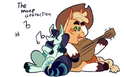 Size: 1280x800 | Tagged: safe, artist:goatpaste, derpibooru import, applejack, coloratura, earth pony, pony, the mane attraction, alternate design, countess coloratura, duo, guitar, image, musical instrument, png, simple background, singing, white background