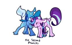 Size: 1280x800 | Tagged: safe, artist:goatpaste, derpibooru import, starlight glimmer, trixie, pony, unicorn, no second prances, season 6, clothes, colored hooves, curved horn, cute, diatrixes, duo, duo female, eyes closed, fangs, female, friends, g4, glimmerbetes, hat, horn, horns crossed, image, leonine tail, mare, png, simple background, smiling, tail, trixie's hat, unshorn fetlocks, white background