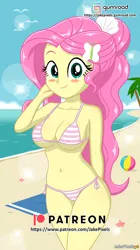 Size: 451x803 | Tagged: suggestive, artist:jakepixels, derpibooru import, fluttershy, human, equestria girls, beach, belly, belly button, bikini, bikini top, blushing, breasts, busty fluttershy, clothes, female, image, jpeg, looking at you, patreon, patreon logo, smiling, smiling at you, solo, solo female, stupid sexy fluttershy, swimsuit