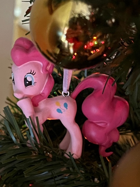 Size: 3024x4032 | Tagged: safe, artist:maddiedraws5678, derpibooru import, pinkie pie, earth pony, pony, christmas, christmas tree, cute, diapinkes, female, g4, hallmark, holiday, image, irl, jpeg, mare, ornament, ornaments, photo, tree