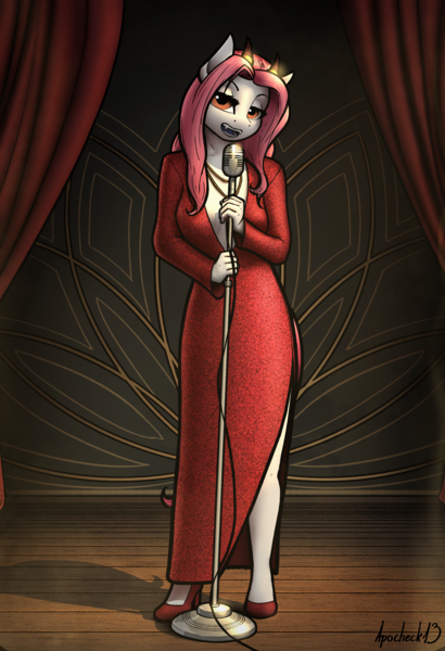 Size: 2800x4100 | Tagged: safe, artist:apocheck13, derpibooru import, oc, oc:bubblegum kiss, unofficial characters only, anthro, unguligrade anthro, clothes, dress, image, png, singing