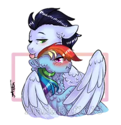 Size: 323x335 | Tagged: safe, artist:malinraf1615, ponerpics import, ponybooru import, rainbow dash, soarin', pegasus, pony, female, image, male, mare, png, shipping, simple background, soarindash, stallion, straight, transparent background