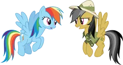 Size: 5641x3000 | Tagged: safe, artist:cloudy glow, derpibooru import, daring do, rainbow dash, pegasus, pony, duo, duo female, female, g4, hat, image, pith helmet, png, simple background, smiling, transparent background