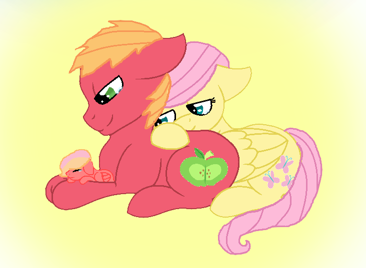 Size: 732x537 | Tagged: safe, artist:hollymau, ponerpics import, ponybooru import, big macintosh, fluttershy, oc, earth pony, pegasus, pony, baby, baby pony, female, filly, fluttermac, foal, image, male, mare, offspring, parent:big macintosh, parent:fluttershy, parents:fluttermac, png, shipping, stallion, straight