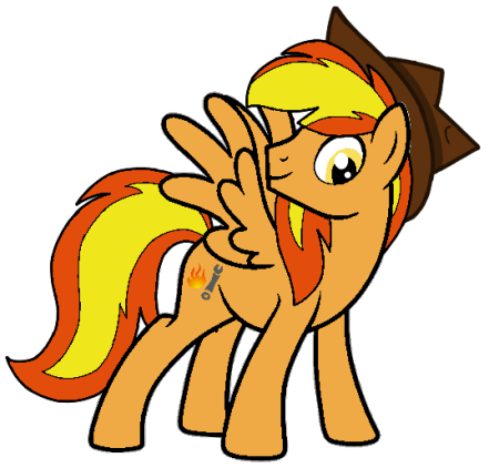 Size: 441x422 | Tagged: safe, artist:noi kincade, derpibooru import, oc, oc:firey ratchet, pegasus, pony, fedora, g4, hat, image, male, png, simple background, smiling, solo, stallion, transparent background