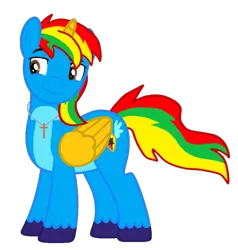 Size: 1071x1124 | Tagged: safe, artist:shieldwingarmorofgod, derpibooru import, oc, oc:shield wing, unofficial characters only, alicorn, pony, alicorn oc, cross, handsome, horn, image, male, png, simple background, solo, stallion, transparent background, wings