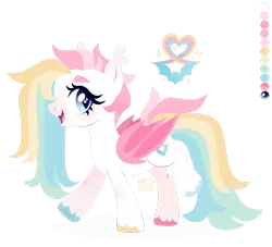 Size: 1920x1744 | Tagged: safe, artist:kabuvee, derpibooru import, oc, unnamed oc, unofficial characters only, bat pony, pony, blue eyes, color palette, colored wings, ear tufts, female, folded wings, freckles, image, leg freckles, looking at you, mare, mismatched hooves, multicolored hair, open mouth, open smile, png, rainbow hair, raised hoof, simple background, slit pupils, smiling, solo, transparent background, unshorn fetlocks, walking, wings