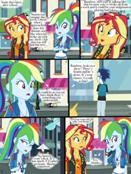 Size: 768x1024 | Tagged: safe, artist:ilaria122, ponerpics import, ponybooru import, rainbow dash, soarin', sunset shimmer, human, comic:a mysterious rival, equestria girls, comic, female, image, implied shipping, implied soarindash, implied straight, jpeg, male