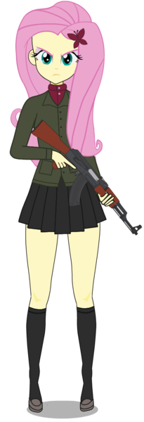 Size: 429x1257 | Tagged: safe, artist:edy_january, artist:tharn666, derpibooru import, edit, vector edit, fluttershy, human, equestria girls, equestria girls series, ak-47, alternate name, angry, assault rifle, butterfly hairpin, clothes, commander, g4, girls und panzer, gun, humanized, image, katyusha (girls und panzer), kisekae, lead, leader, mashia"katyusha"barkov (girls und panzer), military, military uniform, miniskirt, png, pravda, rifle, shoes, simple background, skirt, socks, solo, stockings, suit, sweater, thigh highs, transparent background, trigger discipline, uniform, vector, weapon