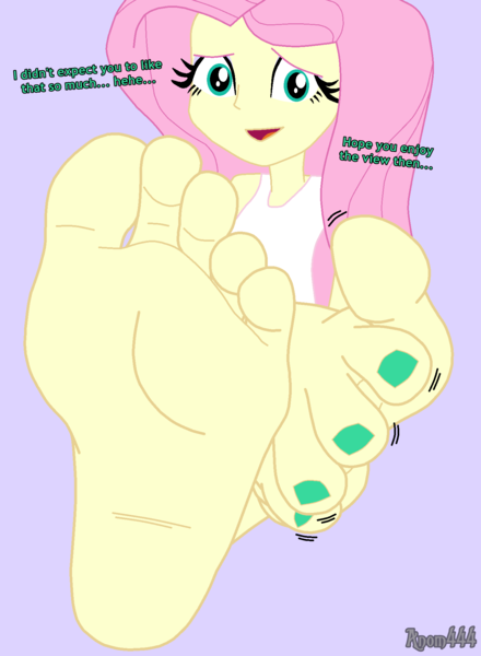 Size: 1400x1910 | Tagged: suggestive, artist:anom444, derpibooru import, fluttershy, human, equestria girls, barefoot, clothes, cute, feet, female, fetish, foot fetish, foot focus, image, looking at you, nail polish, open mouth, png, soles, speech, talking, toenail polish, toenails, toes, wiggling toes