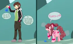 Size: 5000x3042 | Tagged: safe, artist:mentalcrash, derpibooru import, oc, unofficial characters only, earth pony, human, pony, clothes, heart, heart eyes, high res, human to pony, image, jpeg, male to female, open mouth, poison joke, rule 63, speech bubble, teeth, transformation, transgender transformation, wingding eyes