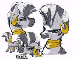 Size: 767x631 | Tagged: safe, artist:kuakkit, derpibooru import, zecora, zebra, ear piercing, earring, female, floppy ears, frown, image, jewelry, jpeg, looking at you, multeity, neck rings, piercing, pouting, simple background, smiling, solo, white background