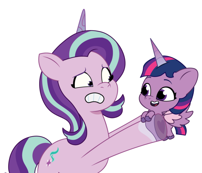 Size: 1200x1027 | Tagged: safe, artist:prixy05, derpibooru import, starlight glimmer, twilight sparkle, twilight sparkle (alicorn), alicorn, pony, unicorn, g5, my little pony: tell your tale, baby, baby pony, duo, duo female, female, filly, filly twilight sparkle, foal, g4, g4 to g5, generation leap, image, mare, png, simple background, transparent background, vector, younger